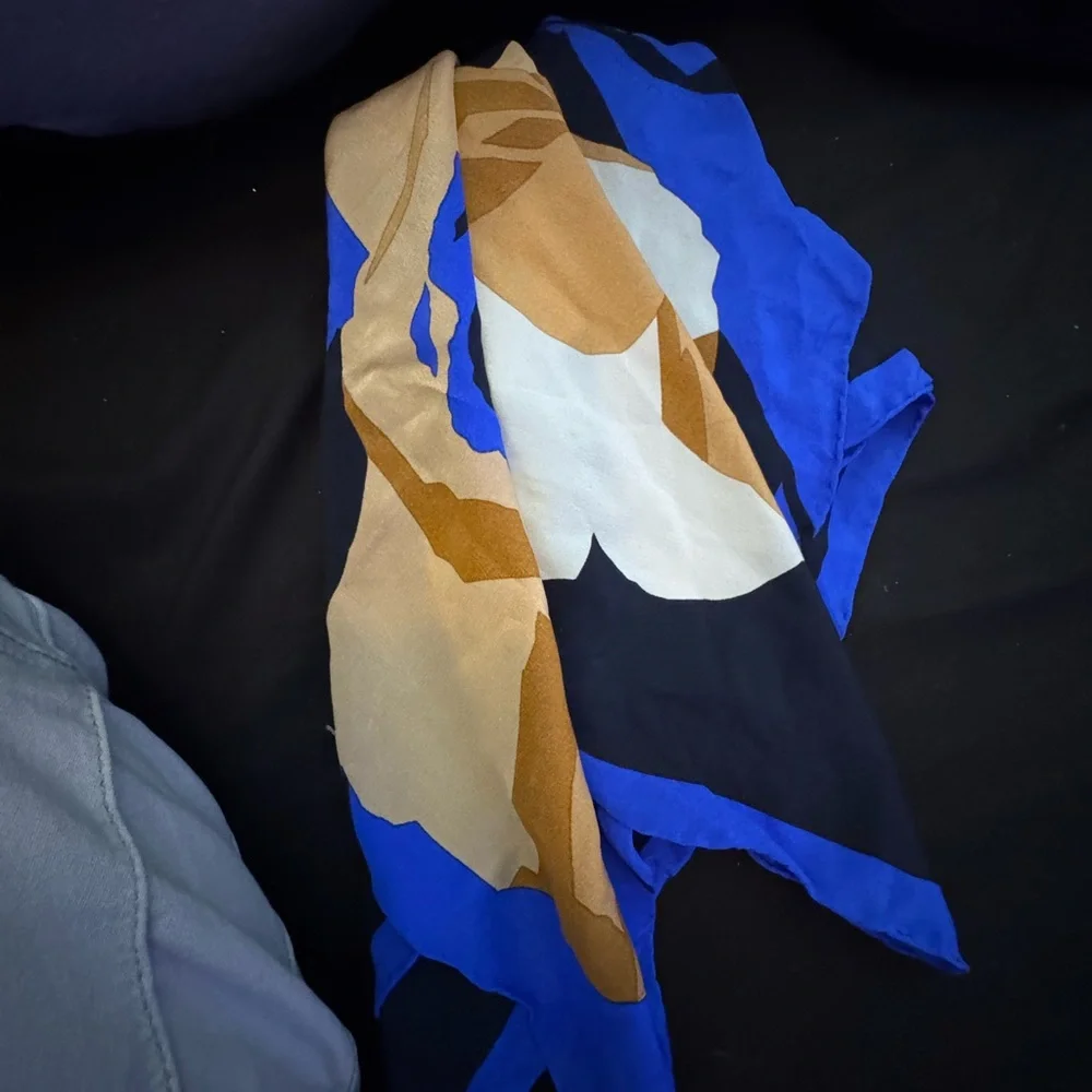 Vintage Dior Blue and Tan Floral Scarf